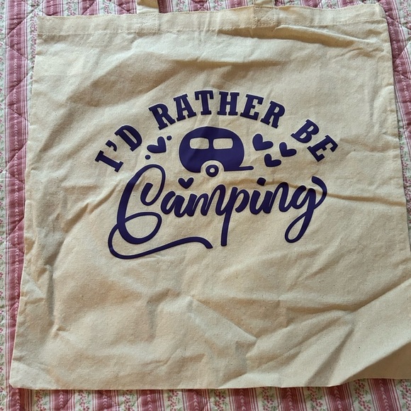 Camping Themed Tote Bag with Purple Print - handcrafted- new - Picture 1 of 5